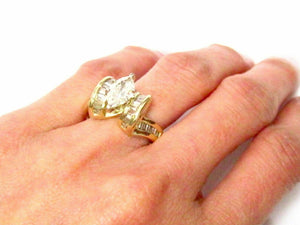 1.59 TCW Marquise & Baguette Diamonds Solitaire Ring Size 6.5 H SI3 14k Yel Gold