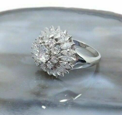 Vintage 3.40 Carats Platinum Round & Marquise Diamond Wedding Anniversary Ring