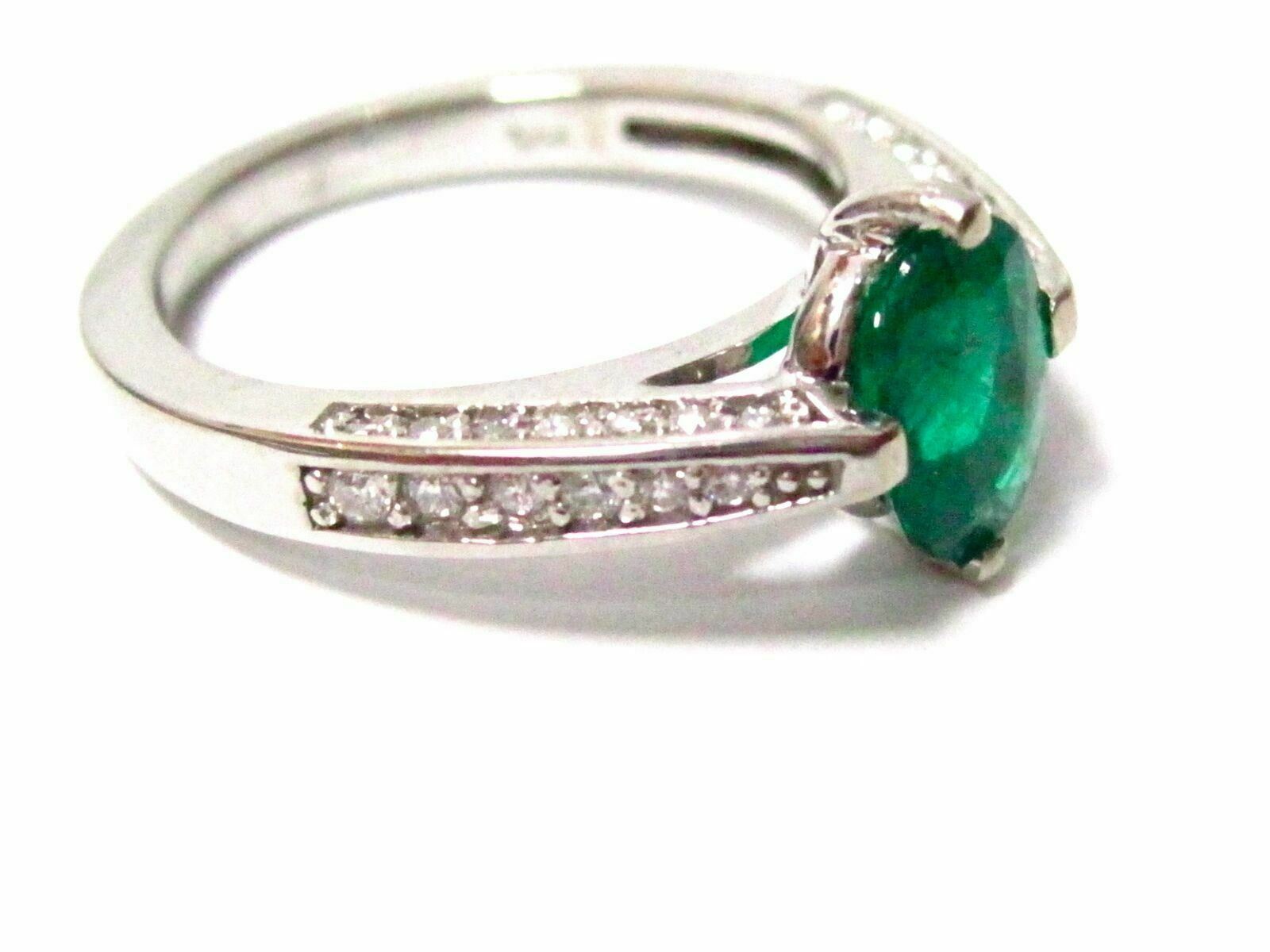 1.54 TCW Columbian Oval Emerald & Diamond Cocktail Ring Size 7 14k White Gold