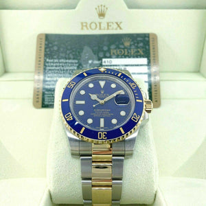 Rolex 40MM Ceramic 18K Gold Steel Blue Submariner Date Ref 116613LB Box and Card