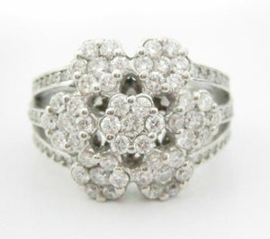 1.85 TCW Floral Design Round Cut Diamond Cluster Cocktail Ring Size 7 14k WGold