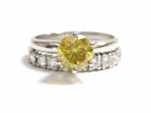 1.52 TCW Round Fancy Yellow Diamond Ring Wedding Set Size 7 VS1 Platinum