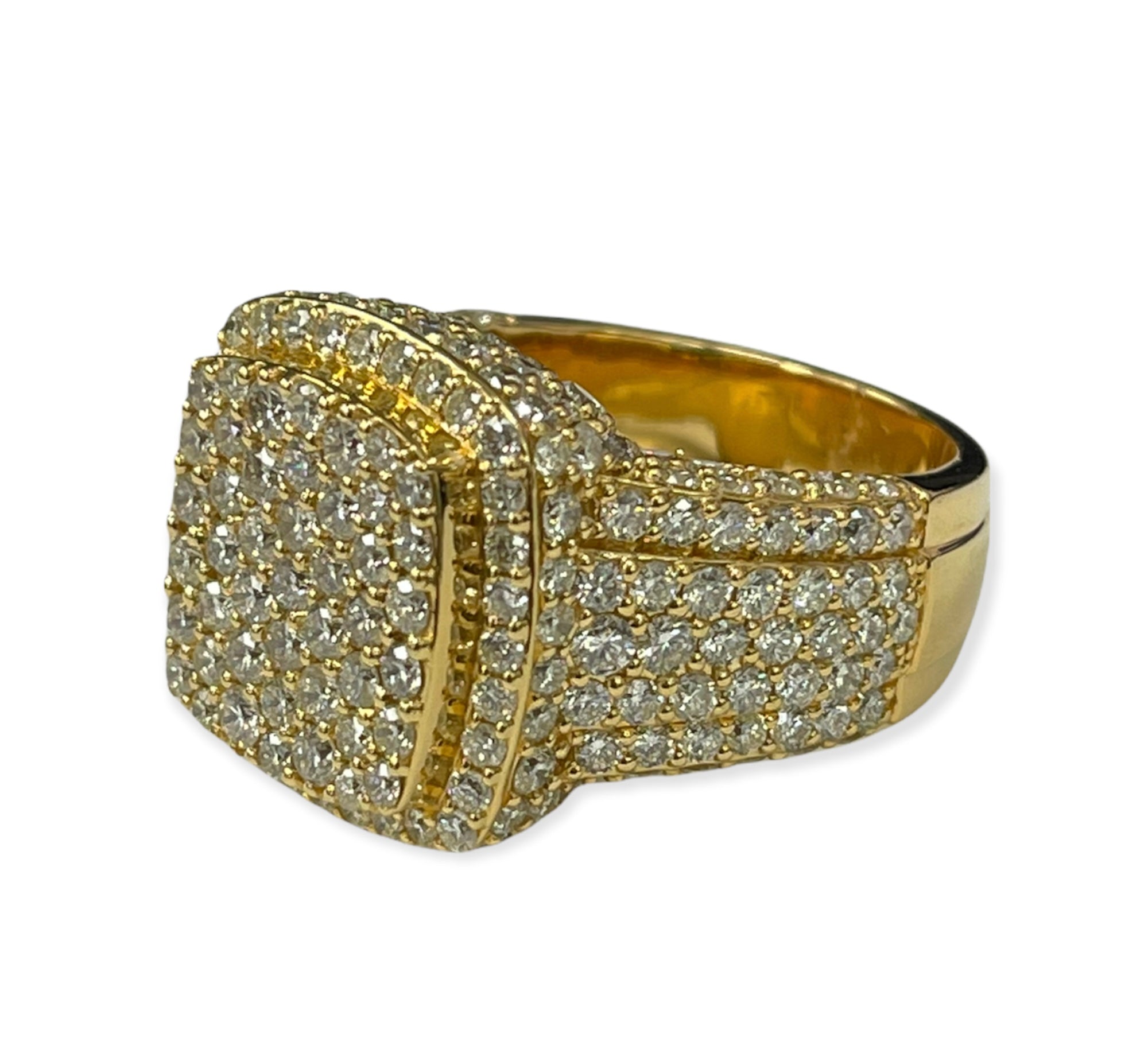 Men's Round Brilliants Cluster Diamond Ring Size 11 Yellow Gold