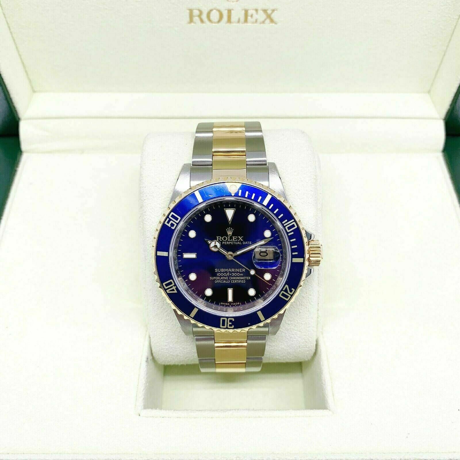 Rolex Blue Submariner Date 18K Yellow Gold & Steel Watch Ref 16613 M Serial