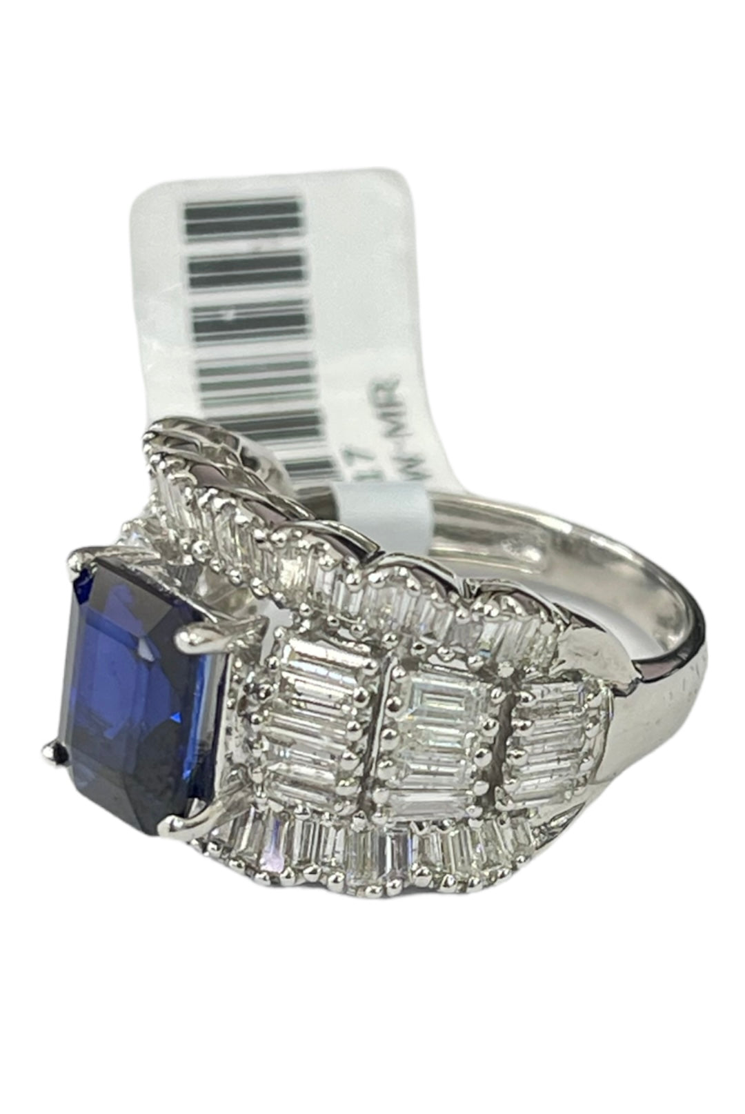 Blue Sapphire Cluster Diamond Ring White Gold 18kt