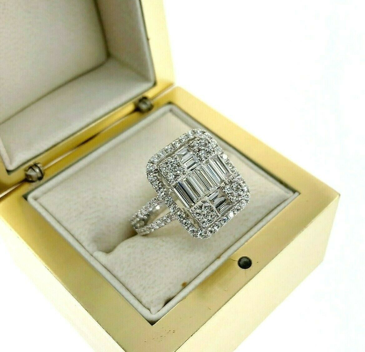 2.02 Carats Diamond Wedding Anniversary Ring Large Invisible Set Halo Center 18K