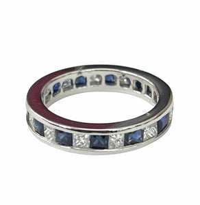 Princess Cut Sapphire Gem and Diamond Ring Band Size 7