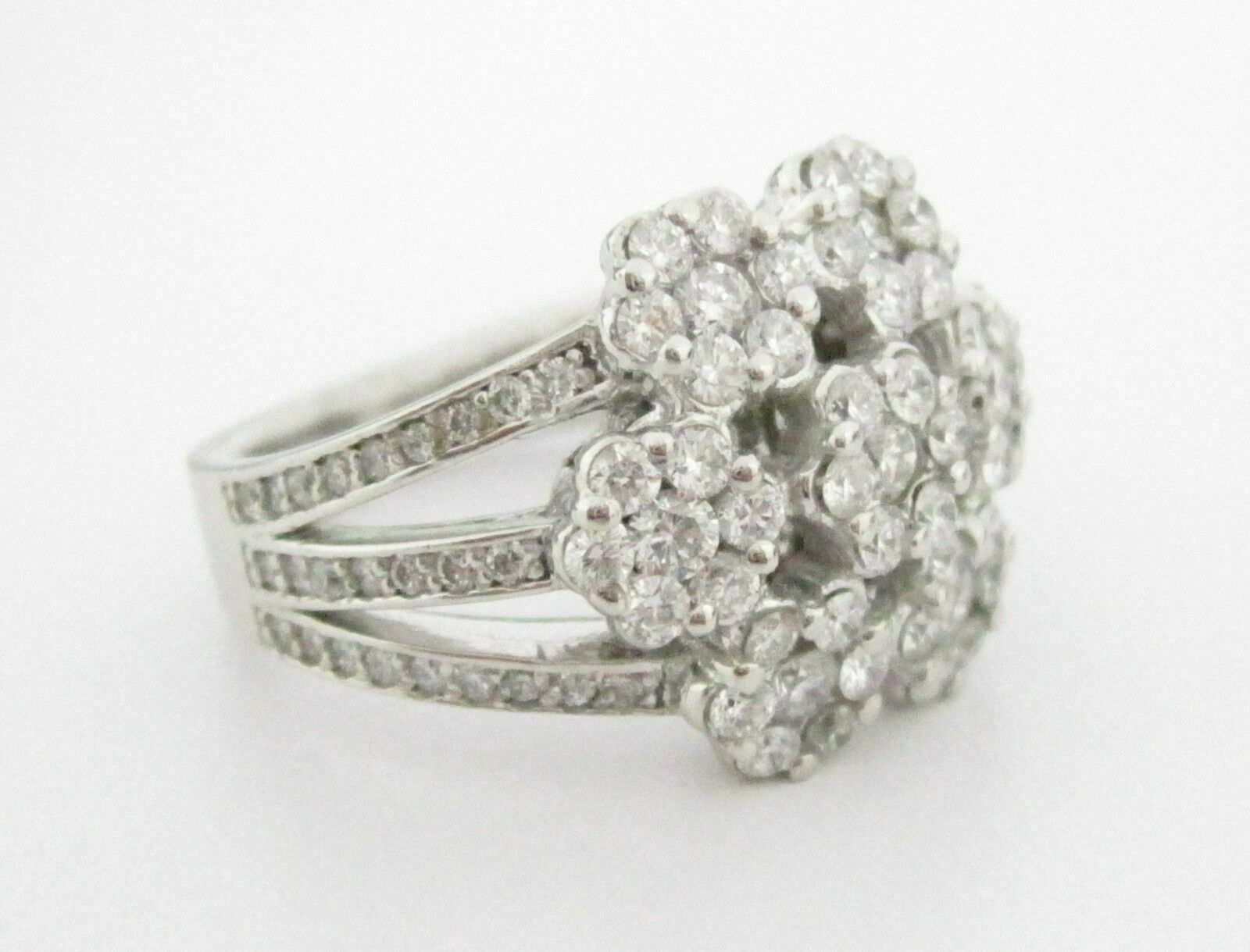 1.85 TCW Floral Design Round Cut Diamond Cluster Cocktail Ring Size 7 14k WGold