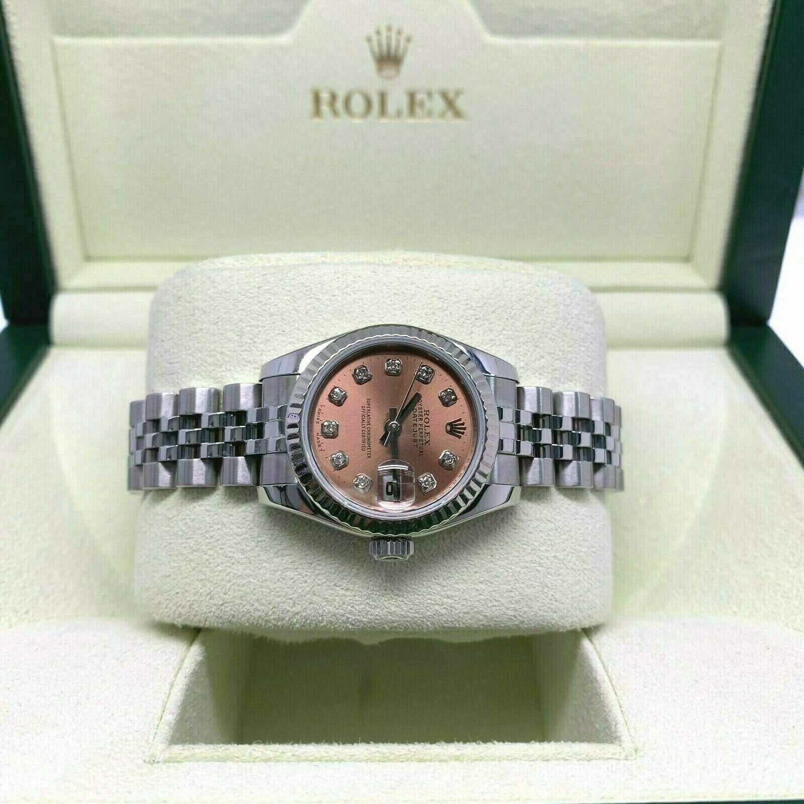 Rolex 26MM Lady Diamond Datejust 18 Karat White Gold Steel Watch Ref # 179174