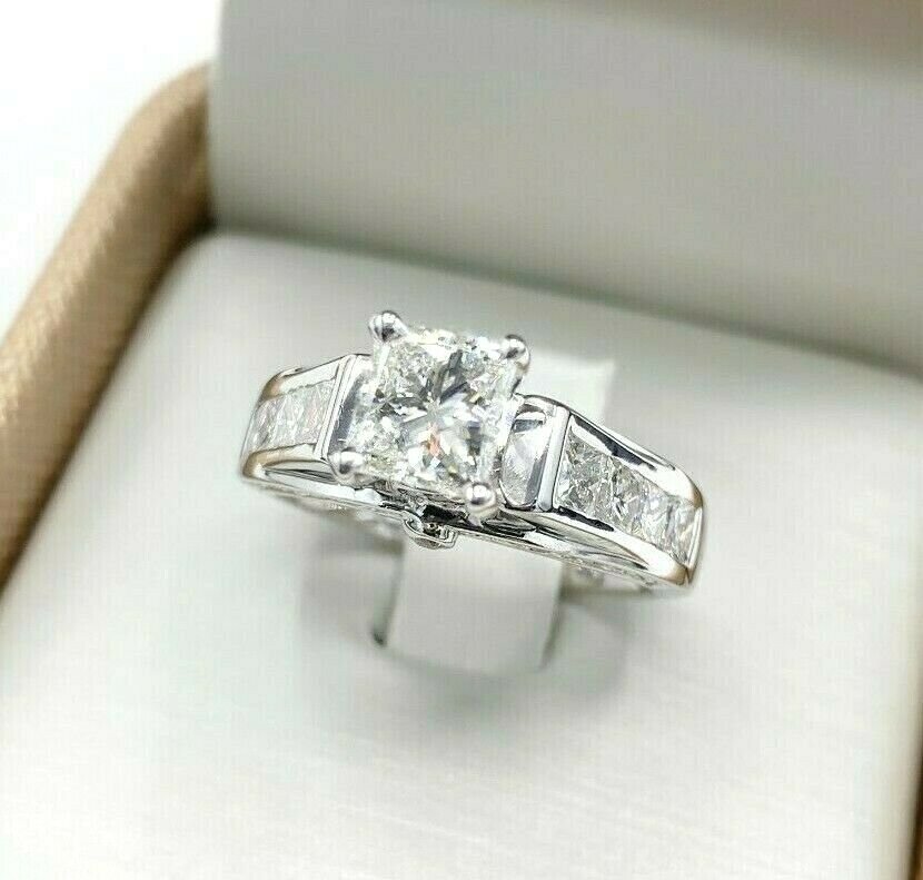 2.12 Carats tw Princess Cut Diamond 3 Sided Engagement Ring 1.02 Carat Center