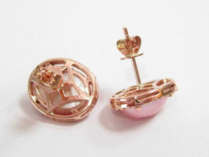 4.10 TCW Oval Pink Pearl & Diamond Stud Earrings Push Back F SI-1 14k Rose Gold