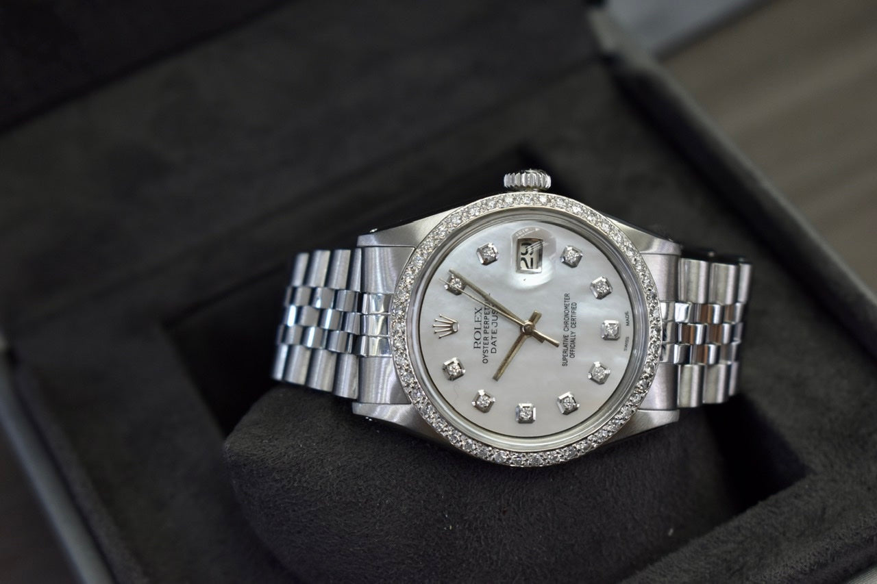 Rolex Datejust 26mm Rolex Diamond Dial and Diamond Bezel Watch Mother of Pearl Face Stainless Steel