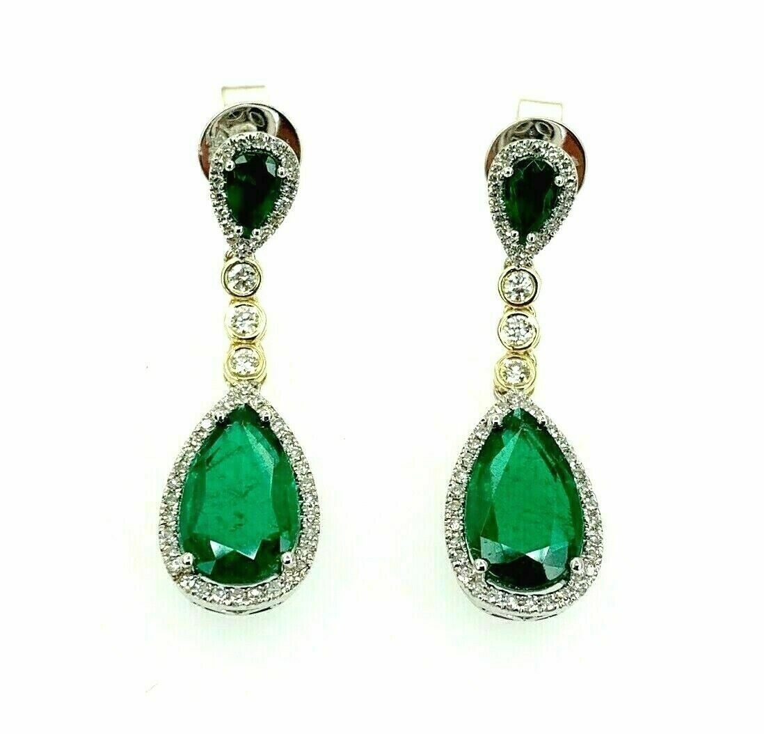 3.95 Carats t.w. Emerald and Diamond Dangle Earrings Emeralds are 3.50 Carats tw