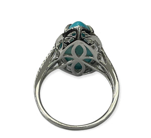 Turquoise Gem Marquise Cut Diamond Ring White Gold 14kt