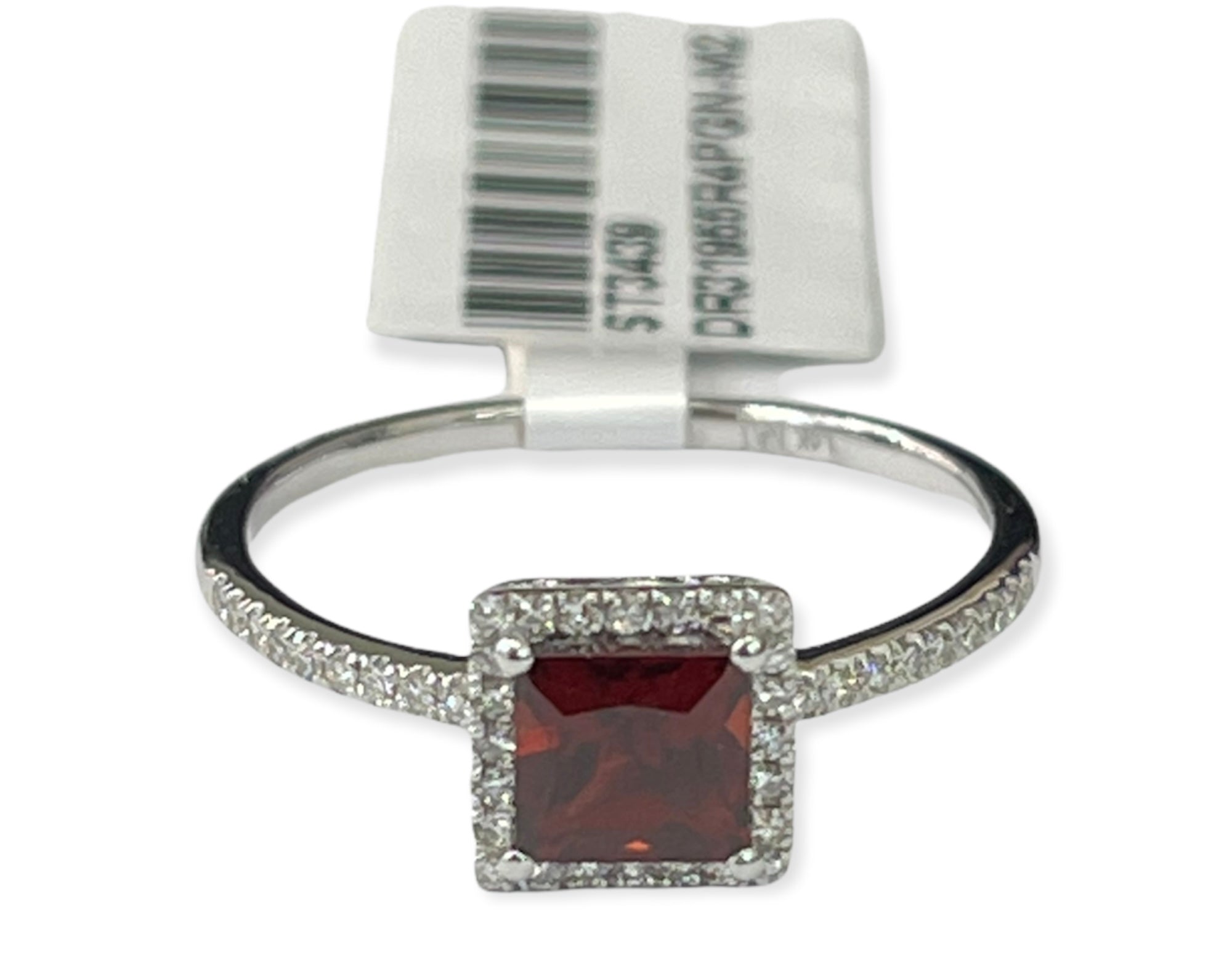 Garnet Solitaire Diamond Halo Ring with Accents White Gold 14kt
