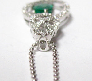 2.36 TCW Pear Shape Columbian Emerald & Diamonds Pendant Necklace 18k White Gold
