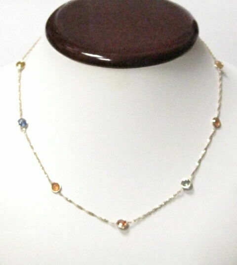 20" 8.15 TCW Multi-Color Round Natural Sapphire By The Yard Bezel Necklace 14k