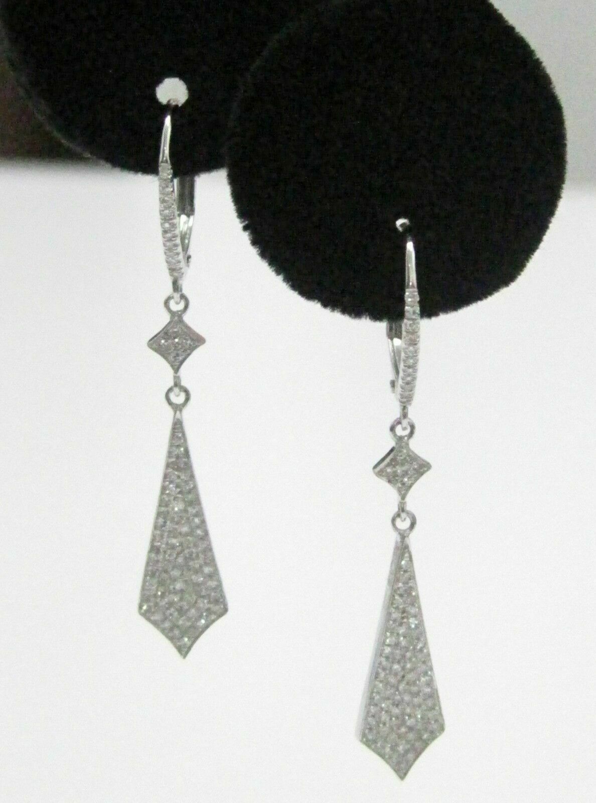 .40 TCW Micro-Pave Round Diamonds Slim Triangle Dangling Earrings 14k WGold