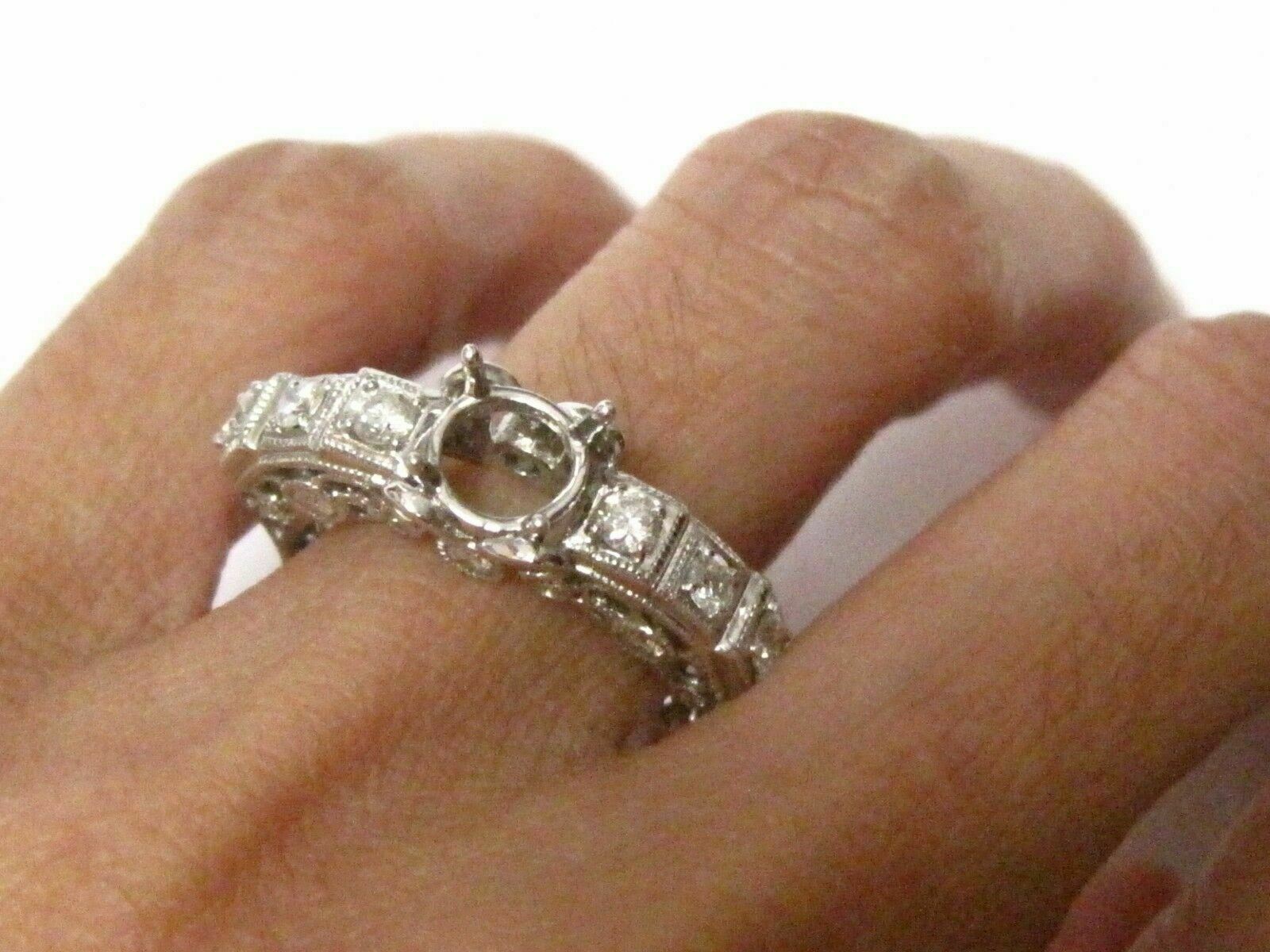 Viintage 4 Prongs Semi-Mounting Round Diamond Engagement Ring 14k White Gold