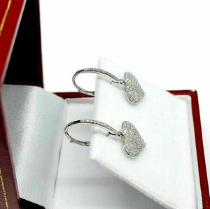 0.52 Carat t.w. Diamond Pave Heart Leverback Dangle Earrings 14K White Gold