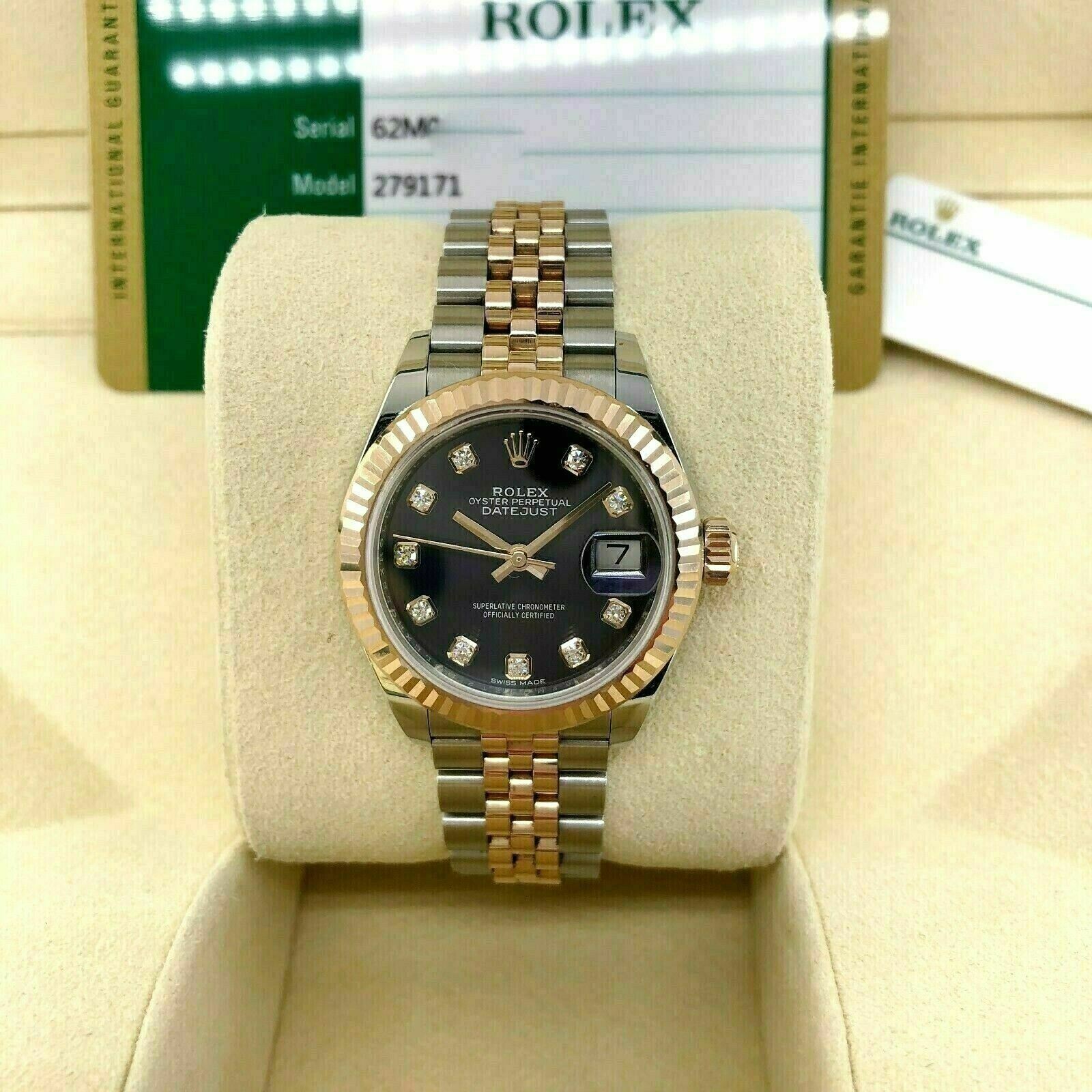 Rolex 28MM Lady Datejust 18K Rose Gold Steel Watch Ref # 279171 Factory Dial