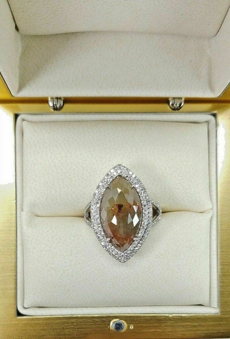 Fancy Orange/Gray color Diamond Ring - 14k White Gold