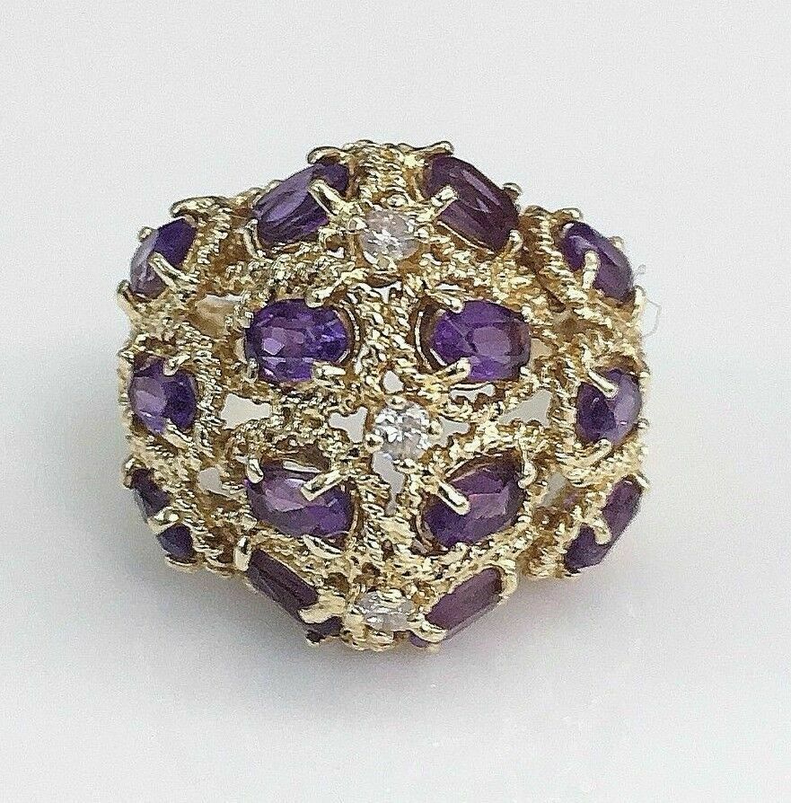 2.17 Carats t.w. Diamond and Amethyst Cocktail Ring 14K Gold 8.8 Grams