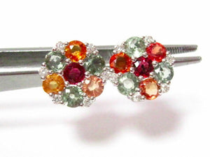 4.71 TCW Round Multi-Colored Sapphires & Diamond Accents Earrings 14k White Gold