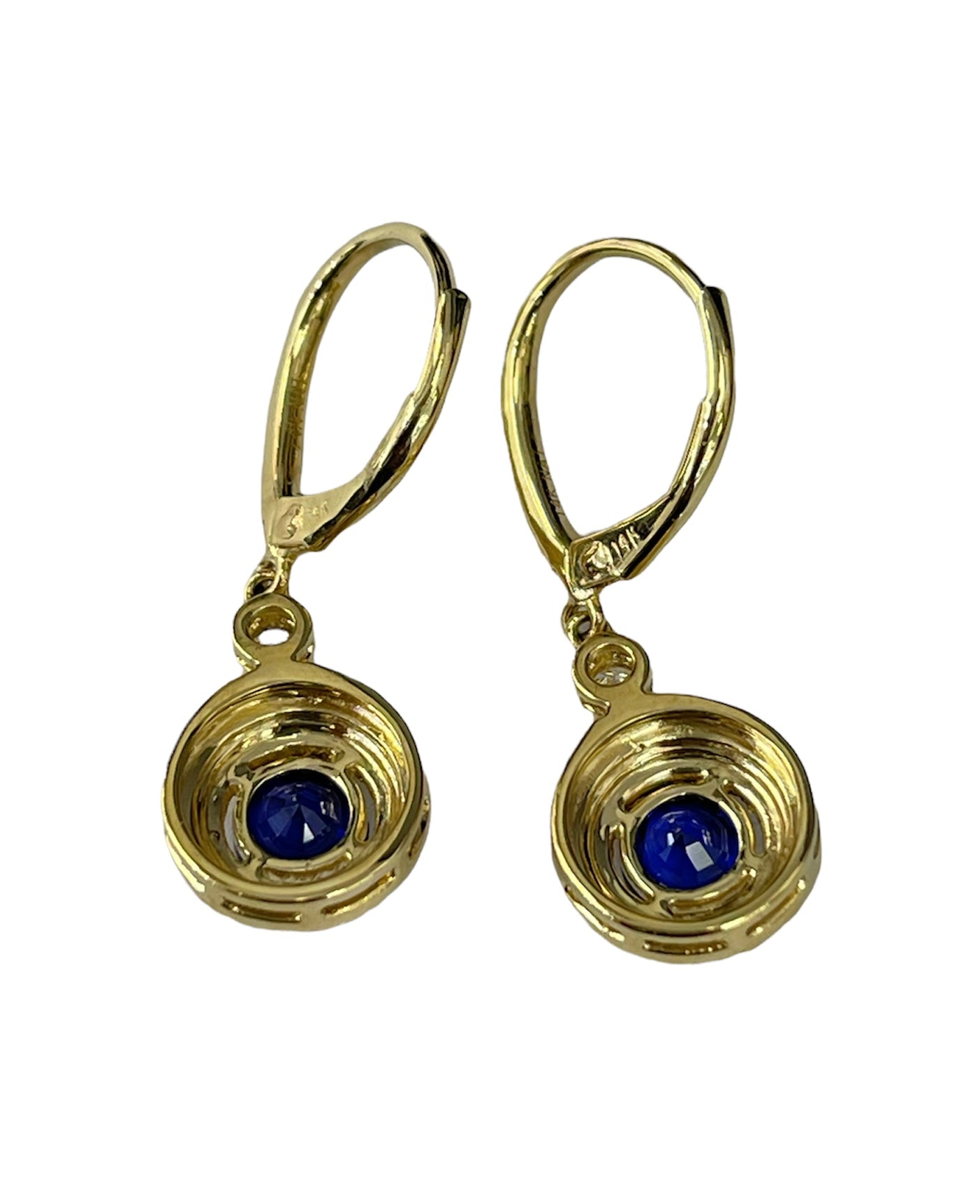 Natural Blue Sapphire Double Halo Diamond Earrings Yellow Gold