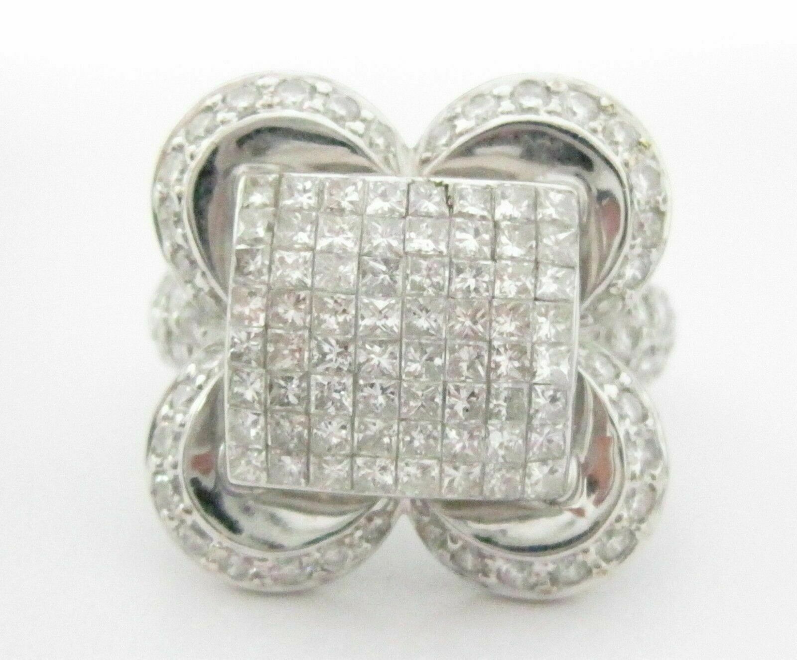 2.30 TCW Round & Princess Cut Diamond Cluster Cocktail Ring Size 6.5 14k WGold