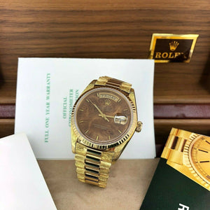 Rolex Day Date President Florentine 36mm Wood Dial Watch 18038 Box and Papers