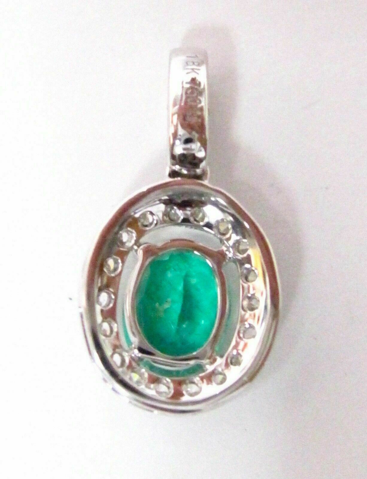 1.30 TCW Natural Oval Green Emerald & Round Diamond Accents Pendant 14k Gold