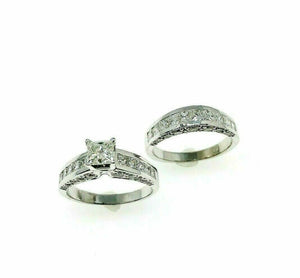 3.75 Carats t.w. Diamond 3 Sided Princess Cuts Wedding Set 0.75 Carat Center 14K