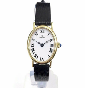 Concord 14K Gold Solid Ladies Dress Watch Manual Wind Original Leather Band