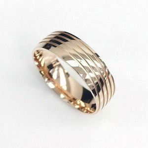 Mens 14K Rose Gold High Polished w Recessed Grooves Wedding Band 7 MM