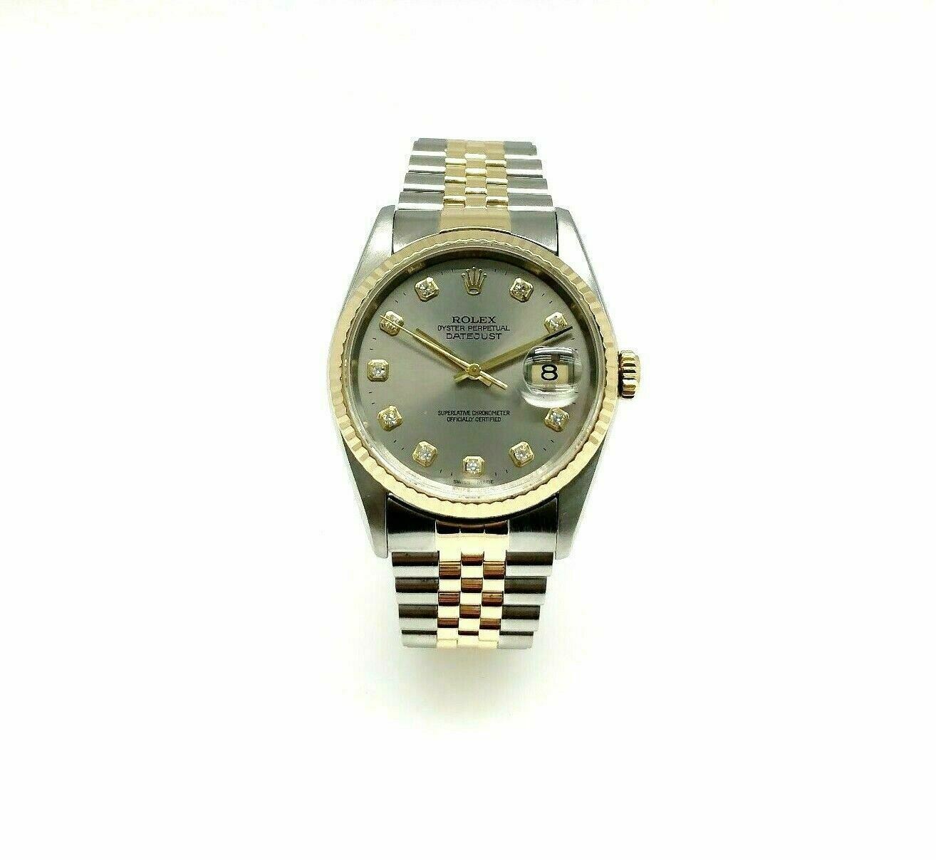 Rolex 36MM Datejust Watch 18K Yellow Gold Stainless Steel Ref 16233 Factory Dial