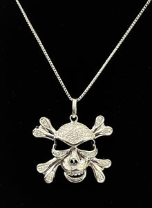 Skull Charm Round Brilliants Diamond Pendant Necklace White Gold 14kt