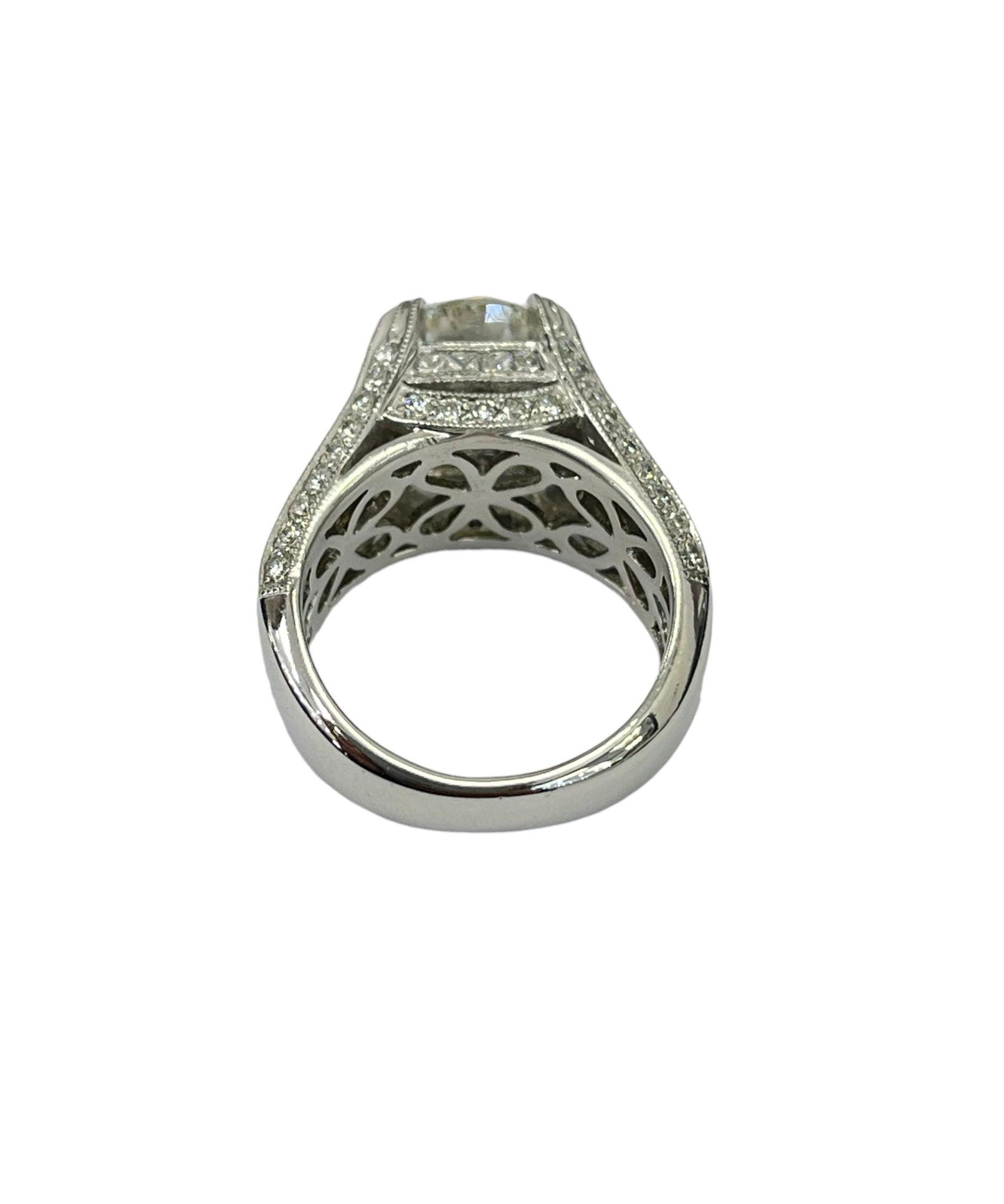 Round Brilliant EGL Certified Art Deco Diamond Ring White Gold