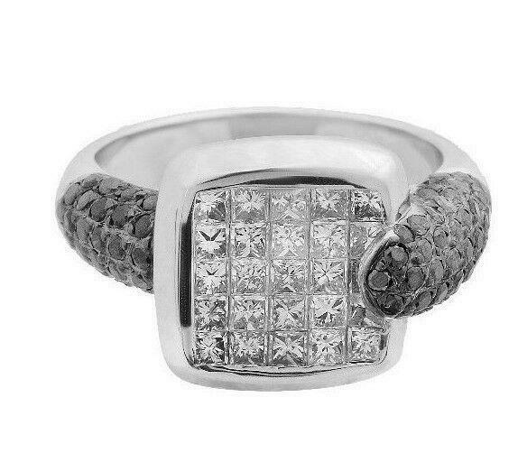 1.72Ct White Princess Center & Black Diamond Accents Cluster Cocktail Ring