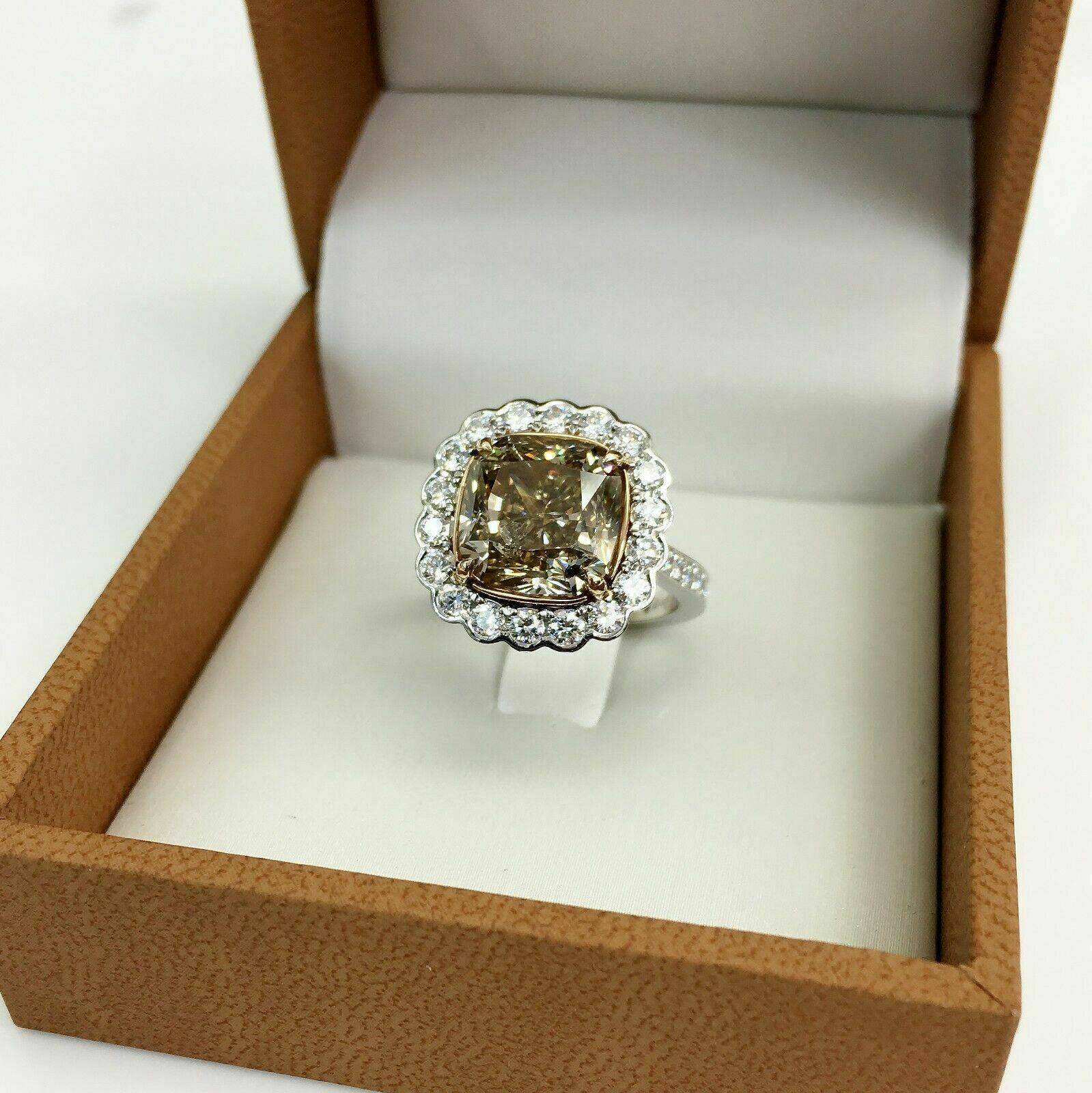 Custom Made 6.99 Carats t.w. Diamond Halo Ring 6.11 Carats Fancy Y/B Center GIA