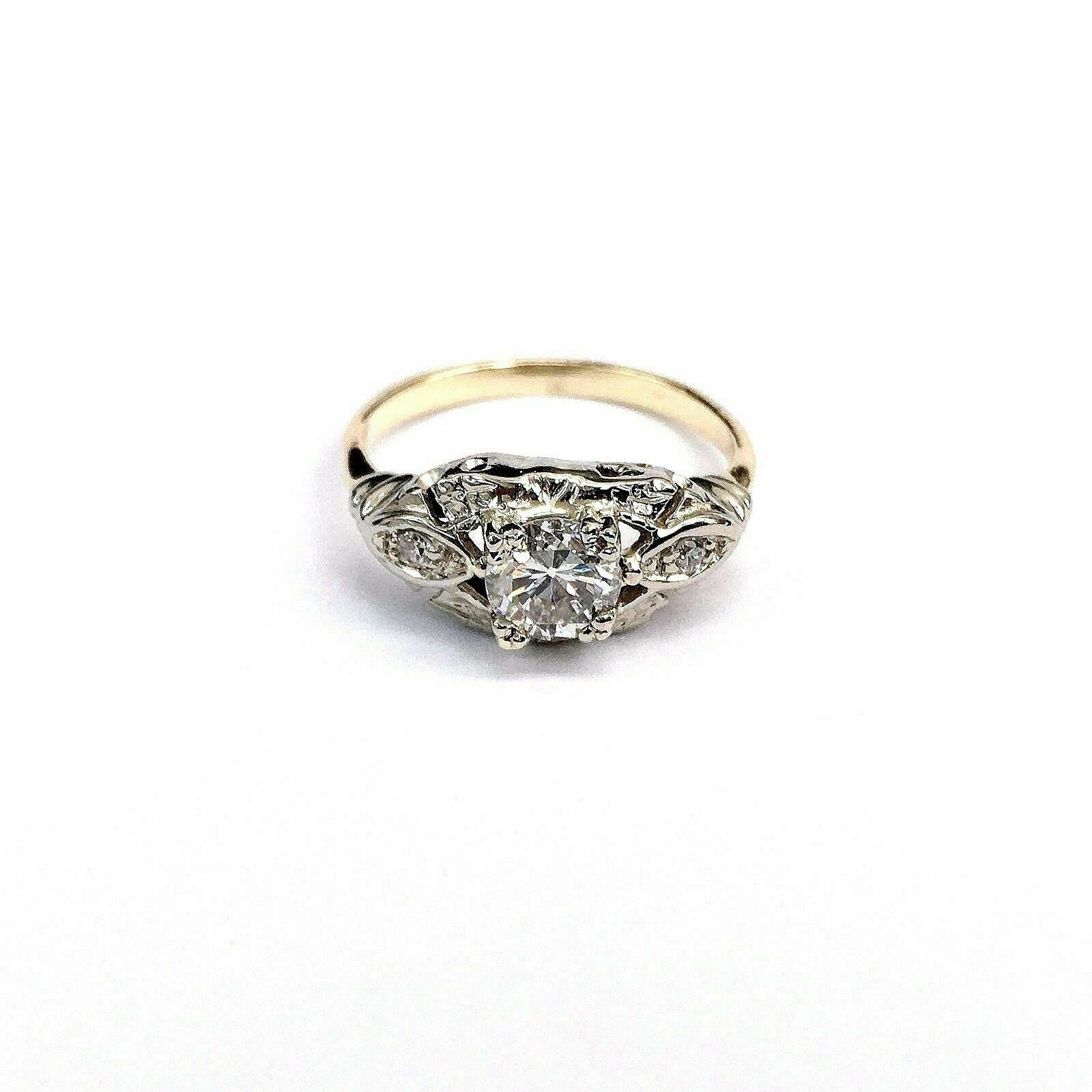 Antique 0.64 Carat t.w. Diamond Wedding/Engagement Ring 14K Gold 1950's