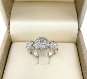 1.12 Carat t.w Puffed Ball Diamond Pave Wedding/Anniversary Ring 18K White Gold