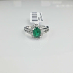 1.26 Carats t.w. Diamond and Emerald Halo Ring 14K Gold