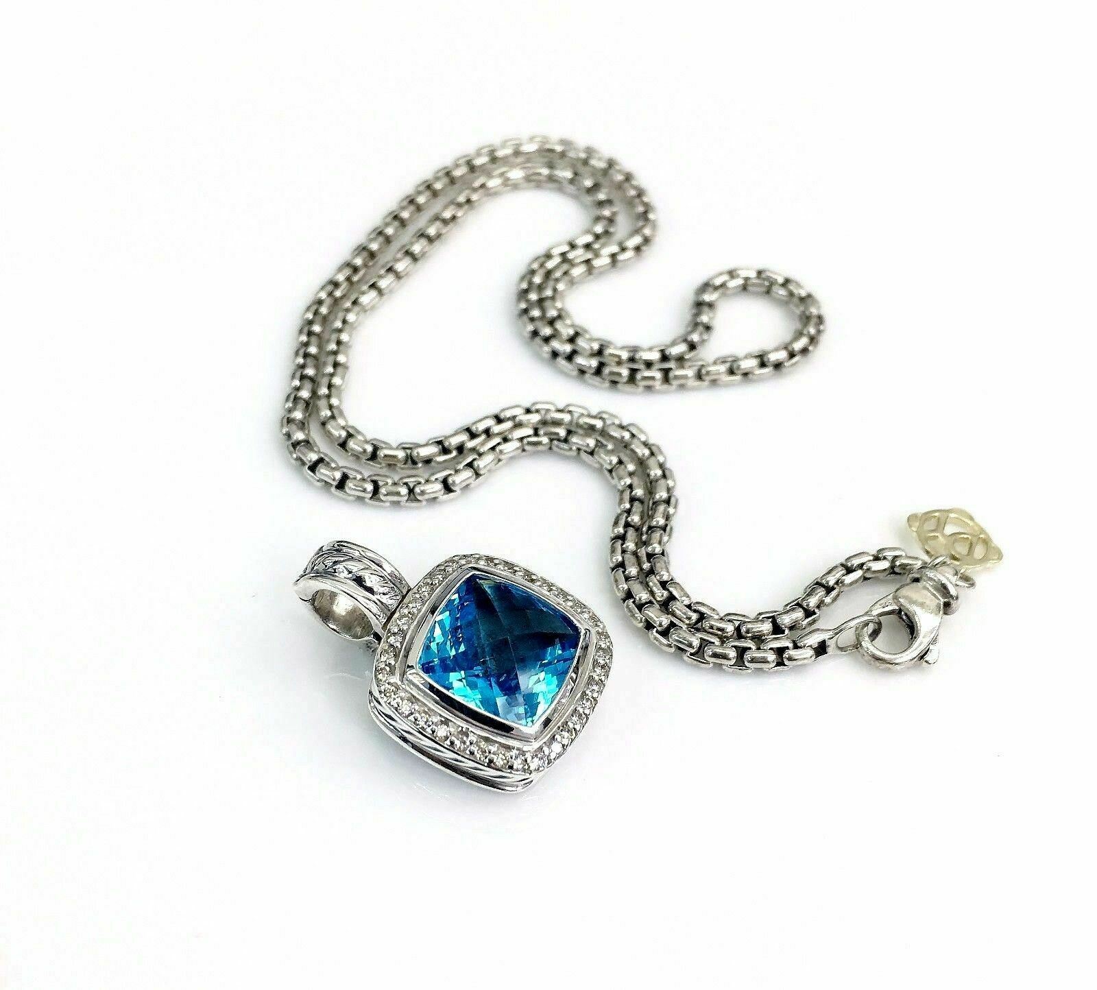David Yurman Albion Diamond and Topaz Pendant with DY 14K and Sterlin Chain 16in