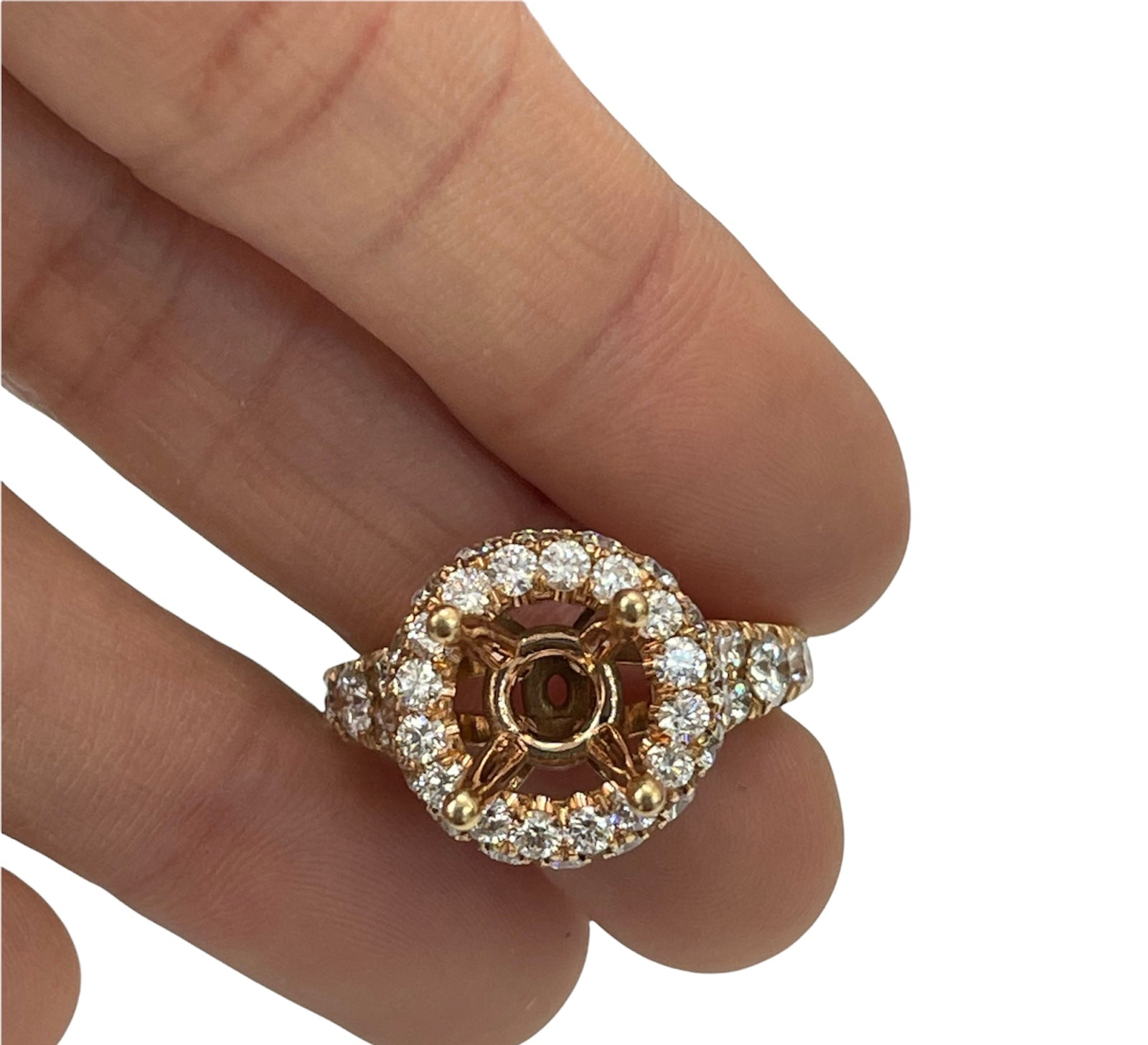 Round Shape Semi-Mounting with Round Brilliants Diamonds Rose Gold 18kt