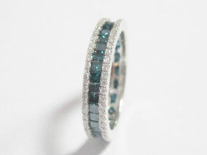 1.75TCW Natural Round Blue Diamond Eternity Band/Ring 14k WG Size 6.5 3.8mm wide