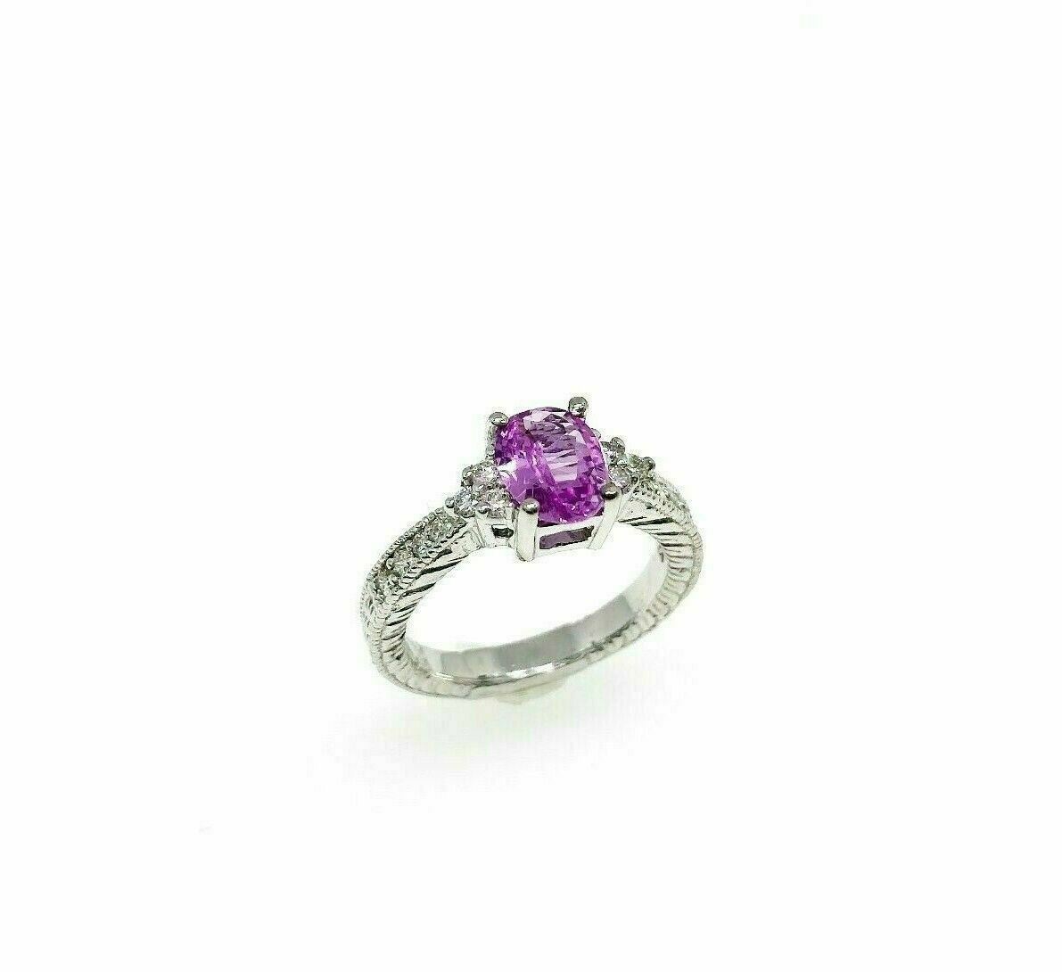 1.69 Carats t.w. Diamond and Pink Sapphire Wedding/ Anniversary Ring 18K Gold
