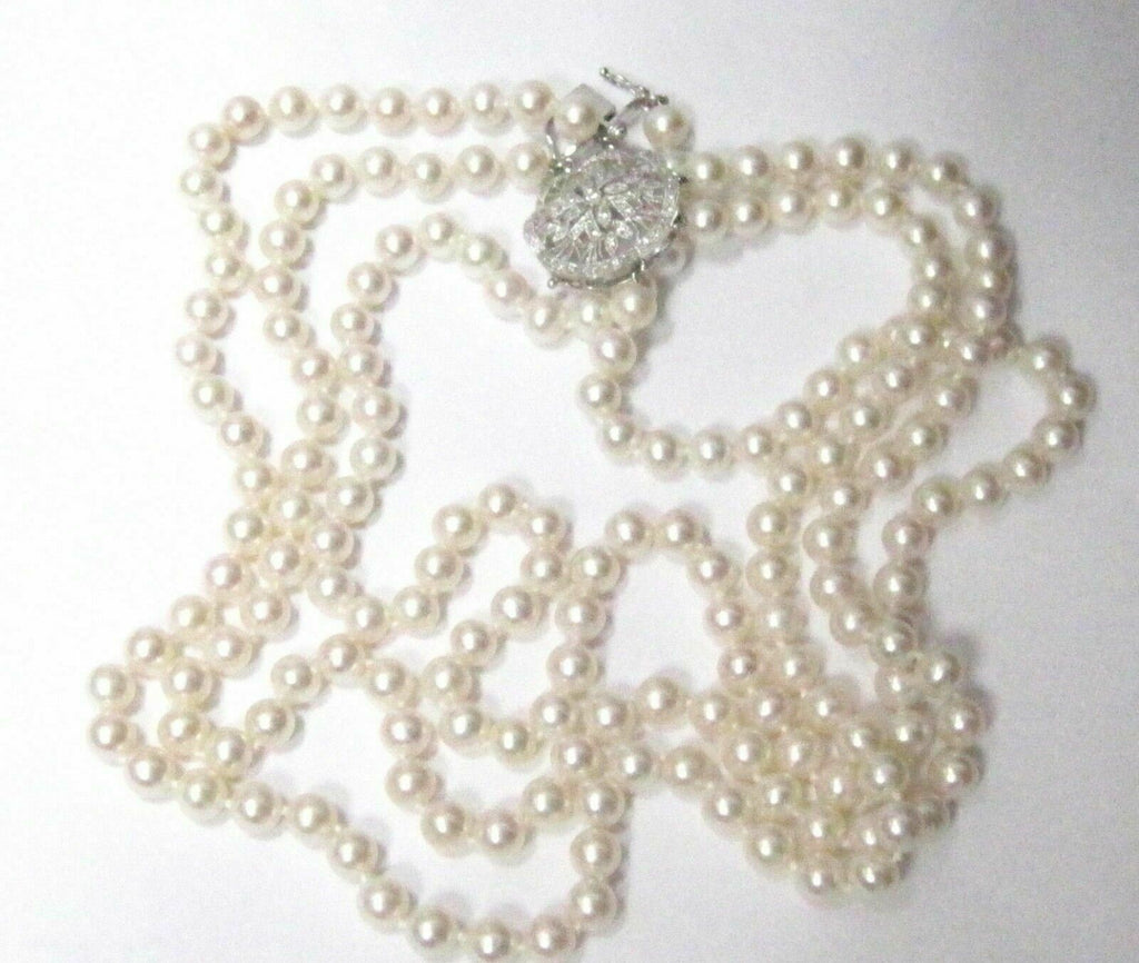 Pearls & Diamonds Diamond Pendant Three String Pearls Necklace 18k 17.5 ...