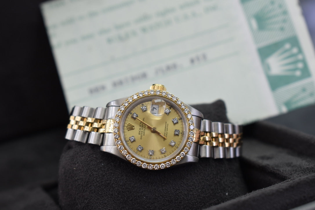DateJust Rolex 26mm Diamond Dial and Diamond Bezel Watch 18k Yellow Gold / Stainless Steel