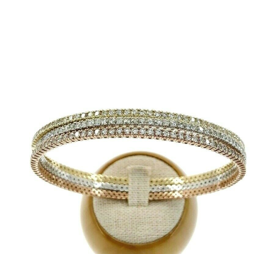 Carats Fine Jewelry Eternity Slip On Bangle Set 14K Tri